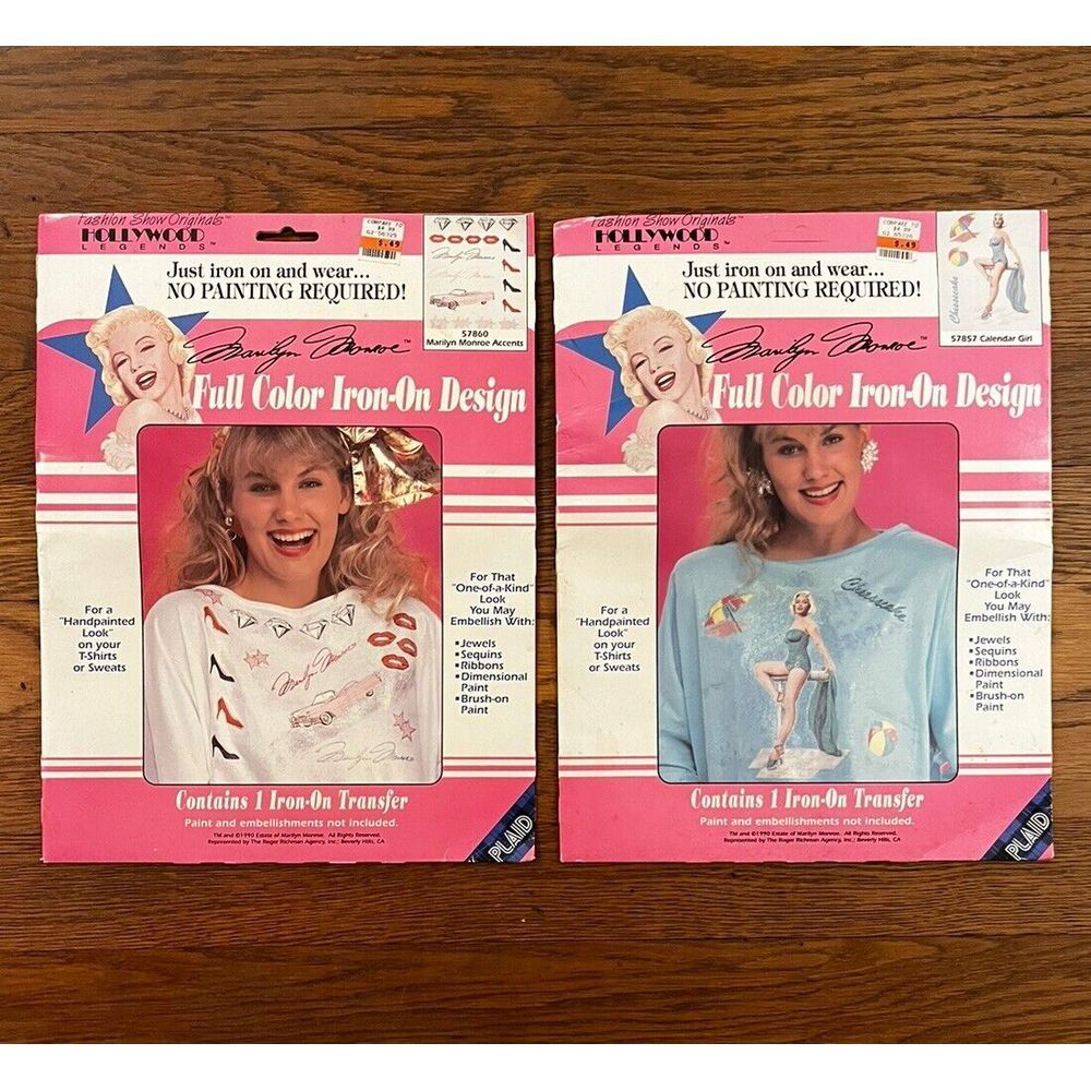 Vintage 1990 Hollywood Legends Marilyn Monroe Iron-On Full Color‎ Lot of 2 USA